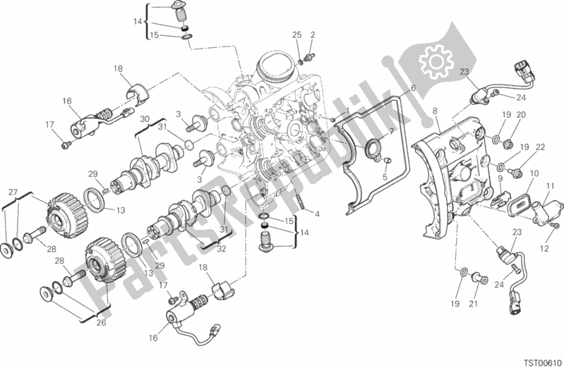 All parts for the Testa Orizzontale - Distribuzione of the Ducati Multistrada 1260 S ABS USA 2018